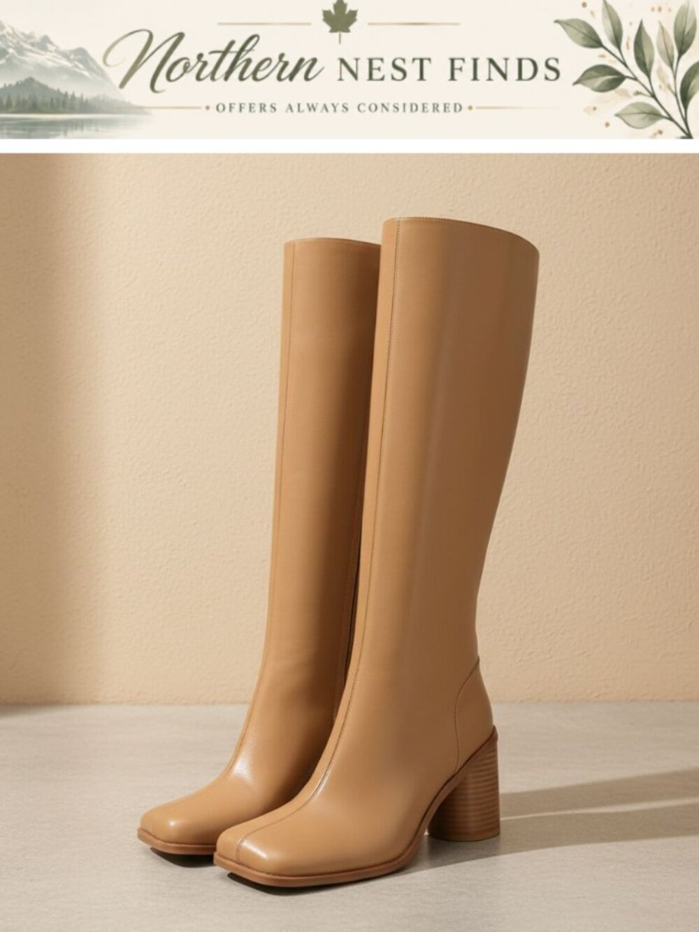 Women's Knee High Boots Square Toe Faux Leather Chunky Block Heel Fall Tall Boot